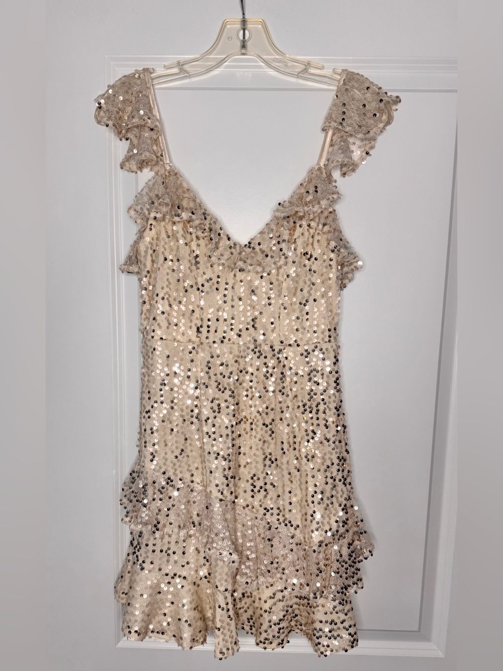 Selfie Leslie Champagne Gold Sequined Paparazzi Dress